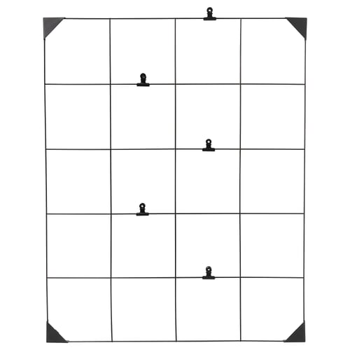 A SÖSDALA black steel memo board with epoxy coating clips, designed for organising notes and displaying photos.
