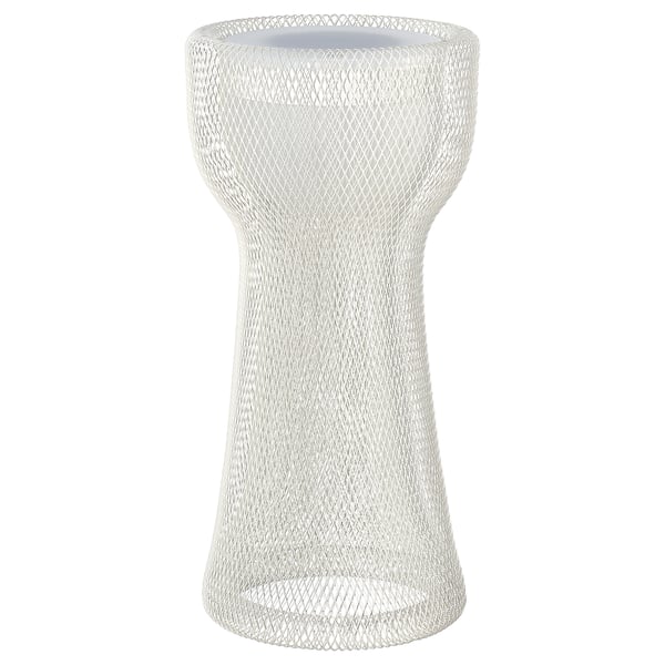 SOLVINDEN white lamp. Sleek, cylindrical design with intricate mesh pattern. Made of abs plastic and steel.