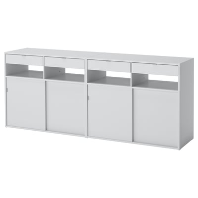 A white SPIKSMED storage unit with multiple compartments and sliding doors, perfect for organising items.