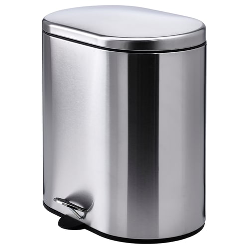 Stainless steel pedal bin with soft-close lid and foot pedal, silver, includes 2 inner bins for waste sorting.