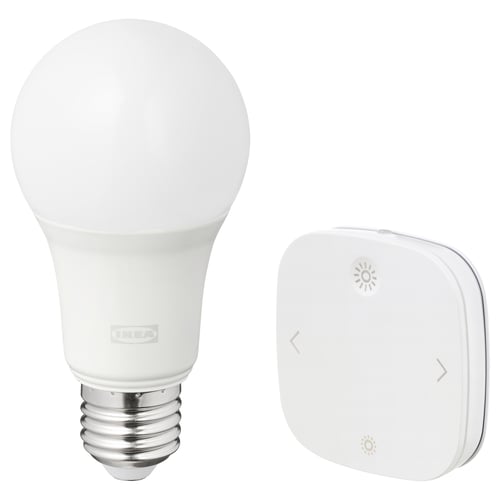 TRÅDFRI smart bulb & remote with sun icon.