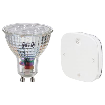TRÅDFRI smart led bulb & remote with sun icon.