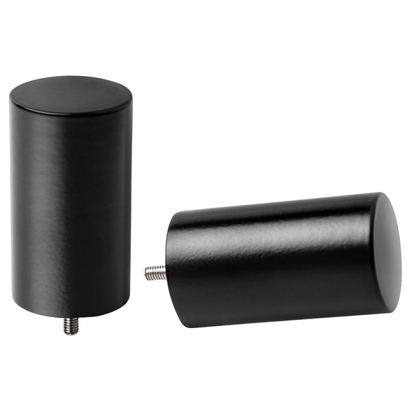 Black finials - one upright, one down; aluminium, stainless steel.