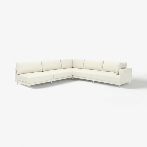 Modern cream-colored l-shaped sectional sofa, clean design, sturdy legs, comfortable cushions.