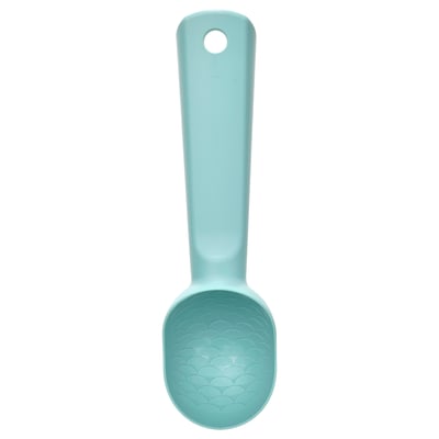 UPPFYLLD blue ice-cream scoop, abs plastic, ergonomic handle, textured bowl, dishwasher safe.