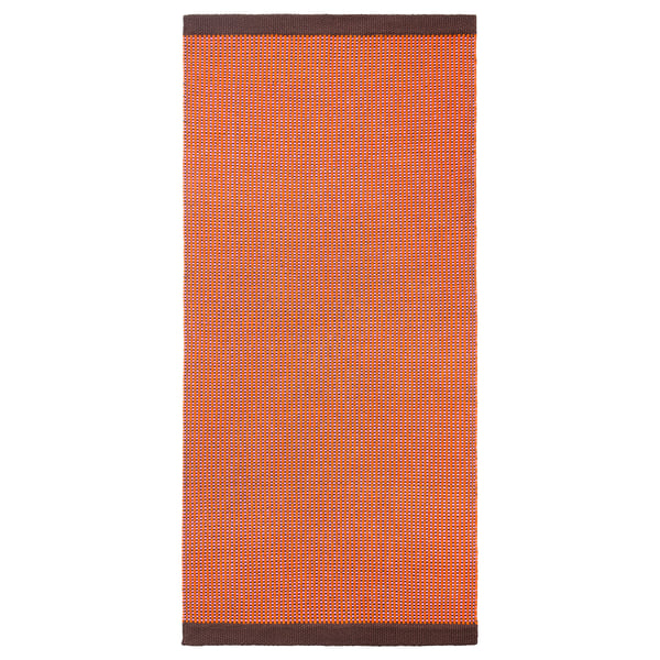 VÄGOMRÅDE: bright orange and brown grid rug, cotton, rectangular, flat-weave.