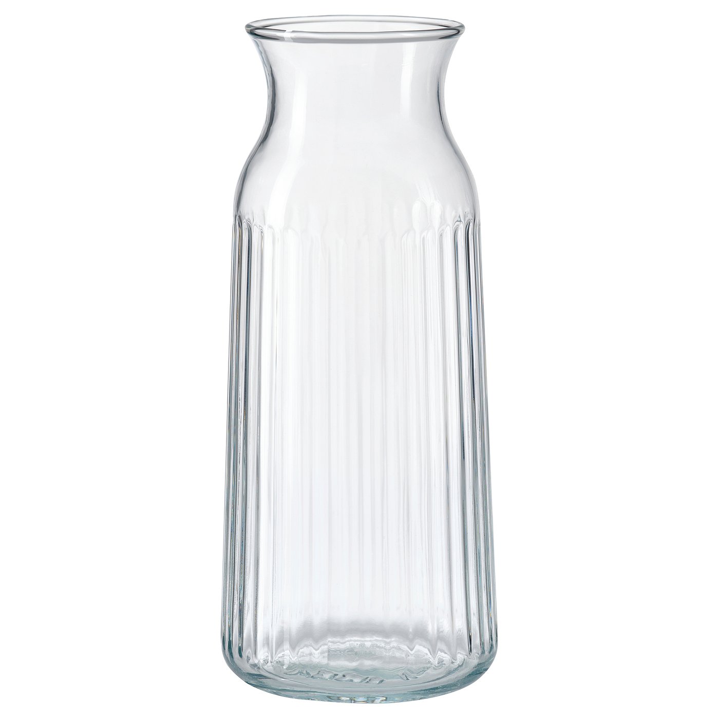 VARDAGEN glass carafe, clear, cylindrical, ribbed design, easy-grip neck.