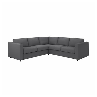 Grey l-shaped VIMLE sofa, modern design, soft fabric.
