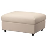 Ikea VIMLE beige footstool, soft fabric cover, square shape, decorative stitches.