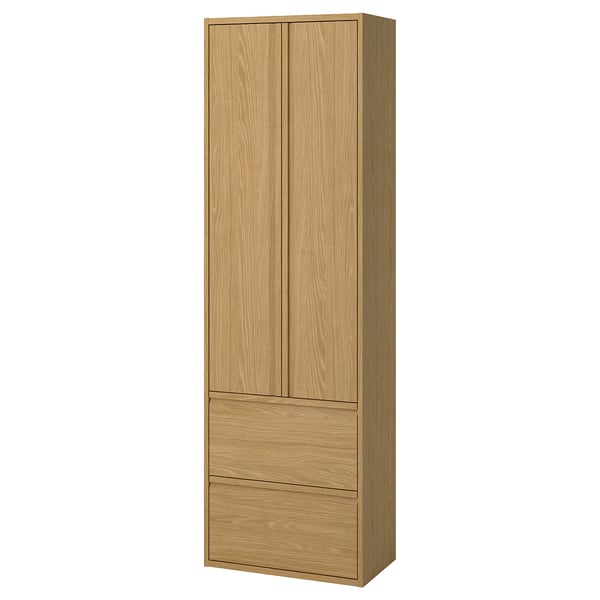 ÄNGSJÖN: hoher Holzschrank mit Schubladen. Minimalistisches Design in Eichenoptik.