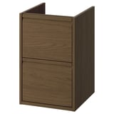 ÄNGSJÖN Badezimmerschrank: braune Eichenholzmaserung, Wandmontage mit Schubladen, modernes minimalistisches Design.