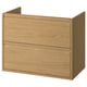 ÄNGSJÖN Badezimmerschrank aus eichenbraunem Holz mit zwei Schubladen, schlanken Griffen, modernem, minimalistischem Design.