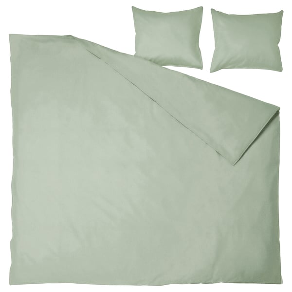 ÄNGSLILJA Bettwäsche-Set, 3-teilig, blasses Graugrün, 240x220/50x60 cm