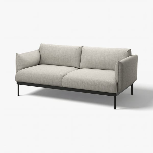 Modernes graues Sofa mit schlanken Beinen, weichen Polstern und einem neutralen Stoff, perfekt für jeden Wohnraum.
