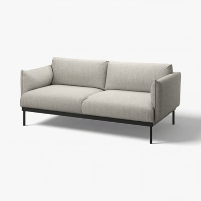 Modernes graues Sofa mit schlanken Beinen, weichen Polstern und einem neutralen Stoff, perfekt für jeden Wohnraum.