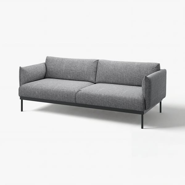 ÄPPLARYD-Sofa: moderner grauer Stoff, schlanke Metallbeine, bequem und plüschig