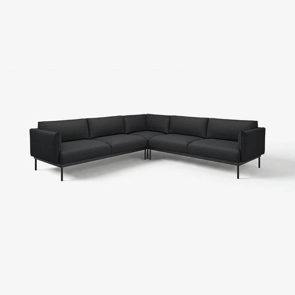 ÄPPLARYD schwarzes Ecksofa, schlankes, modernes Design mit dunkelgrauem Stoff, stabilen Stahlbeinen.