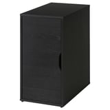 Ein schwarzes ALEX-Gehäuse mit einem schlanken, modernen Design. Sie hat eine Tür und eine quadratische Form, steht einzeln oder trägt einen Schreibtisch.