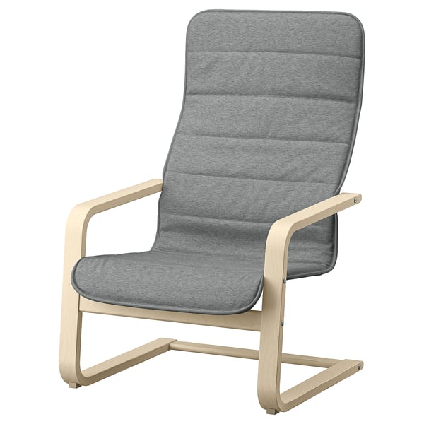 ÅRSUNDA Sessel aus grauem, leichtem Birkenholzgestell, gepolstertem Sitz und gepolsterter Rückenlehne, schlankem und stützendem Design.
