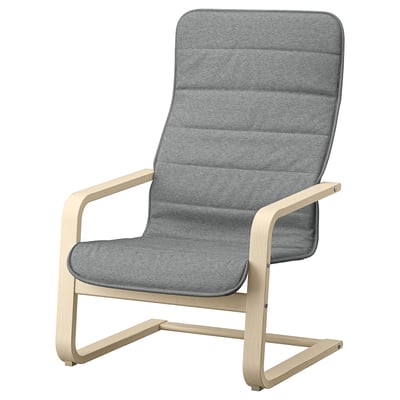 ÅRSUNDA Sessel aus grauem, leichtem Birkenholzgestell, gepolstertem Sitz und gepolsterter Rückenlehne, schlankem und stützendem Design.