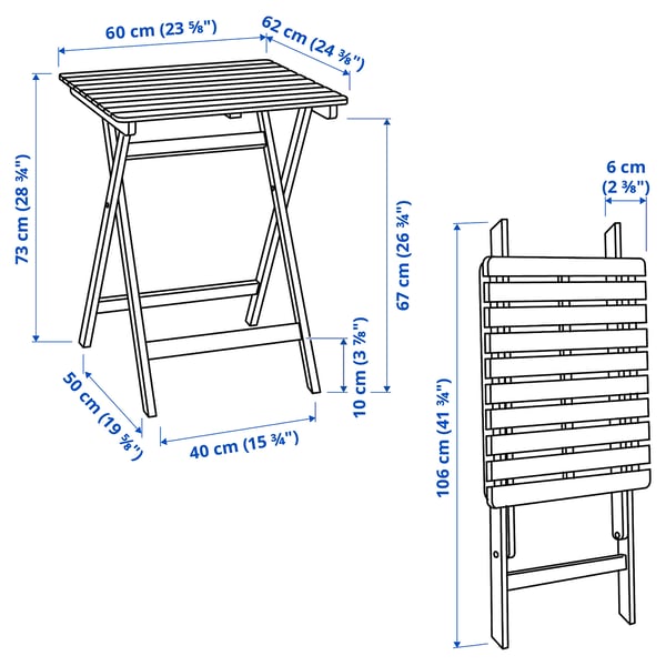 ASKHOLMEN Tisch+2 Klappstühle/außen