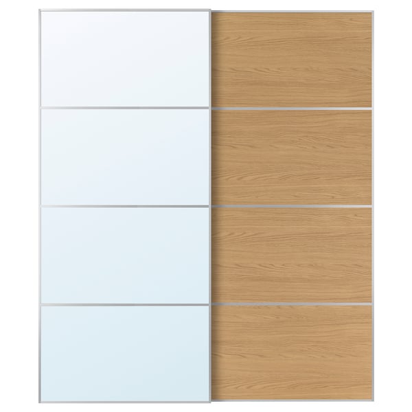 AULI / MEHAMN Schiebetürpaar, Aluminium Spiegelglas/doppelseitig Eichenachbildung, 200x236 cm