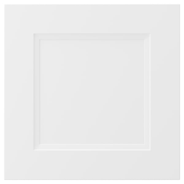 Eine weiße, quadratische Küchenschranktür mit mattem Finish und vertieftem Paneeldesign, Teil der AXSTAD-Serie.