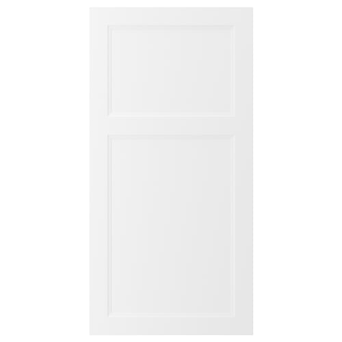 Weiße AXSTAD Schranktür mit klassisch-modernem Design, weichen Linien, Faserplattenkonstruktion.