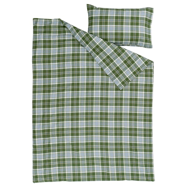 BANBJÖRNBÄR Bettwäsche-Set, 2-teilig, dunkelgrün/Karo, 140x200/70x90 cm