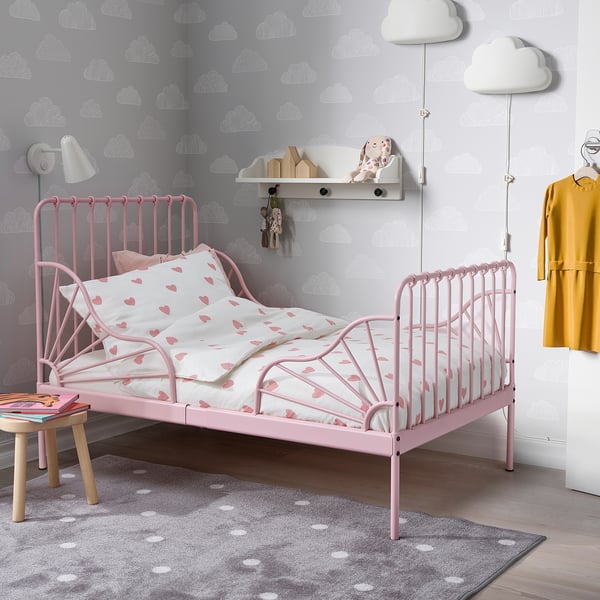 BARNDRÖM Bettwäsche-Set, 2-teilig, Herzmuster weiß/rosa, 150x200/50x60 cm