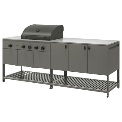BÅTSKÄR Außenküche mit Gasgrill, dunkelgrau, 240x60 cm