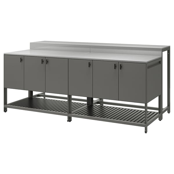 BÅTSKÄR Kücheninsel für draußen + Bartisch, dunkelgrau, 240x100 cm