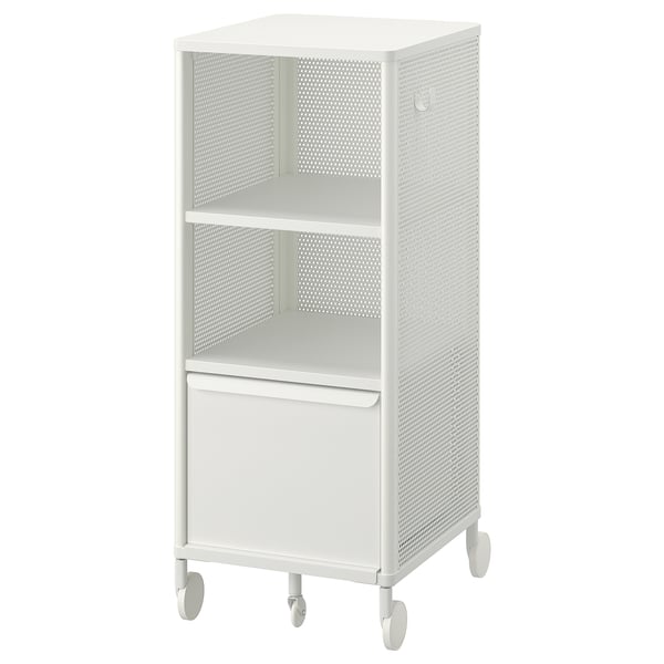 BEKANT weißer Rollschrank, Metall, rechteckig, perforierte Ausführung, Regale, Schrank, Rollen.