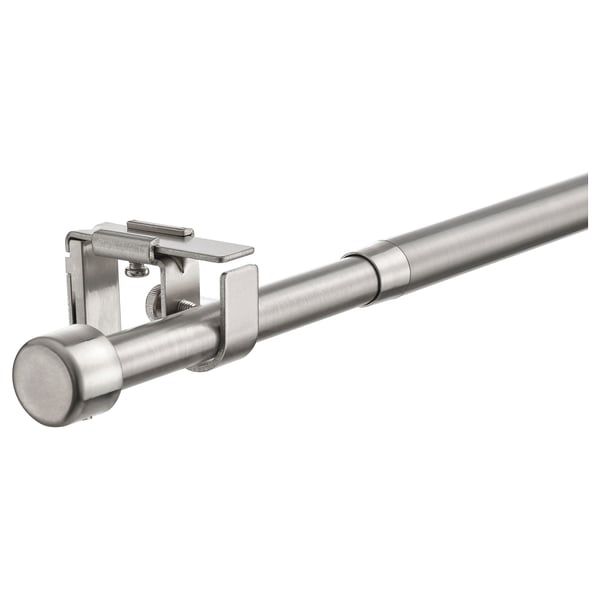 BEKRÄFTA silbernes Gardinenstangen-Set, schlankes Design, längenverstellbar, inklusive Halterungen und Endstücken.