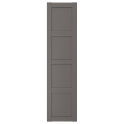 Graue BERGSBO-Schranktür mit quadratischem Rahmen, halbmattem Finish, Faserplatten und Papierfolie.