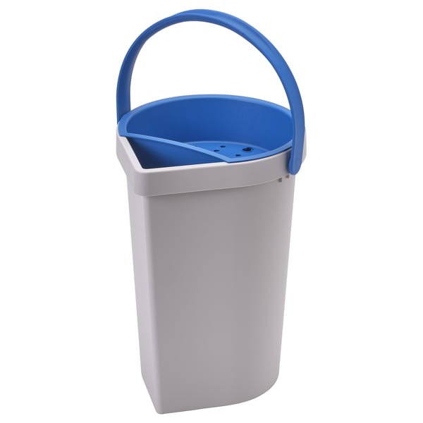 Blau-grauer BERGVATTNET Duscheimer mit blauem Griff und abnehmbarem Regal