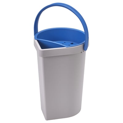 Blau-grauer BERGVATTNET Duscheimer mit blauem Griff und abnehmbarem Regal