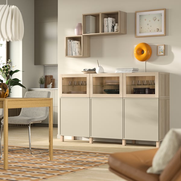 BESTÅ Aufbewahrung mit Türen, Eicheneff wlas/Krukmakare beige, 180x42x112 cm