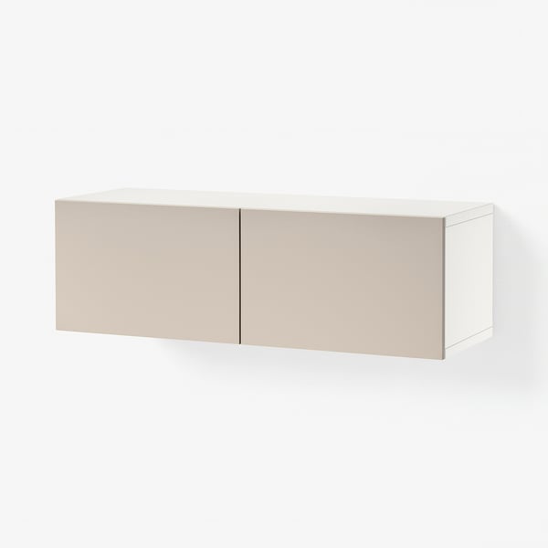 BESTÅ Regal mit Türen, weiß/Lappviken hellgrau/beige, 120x42x38 cm