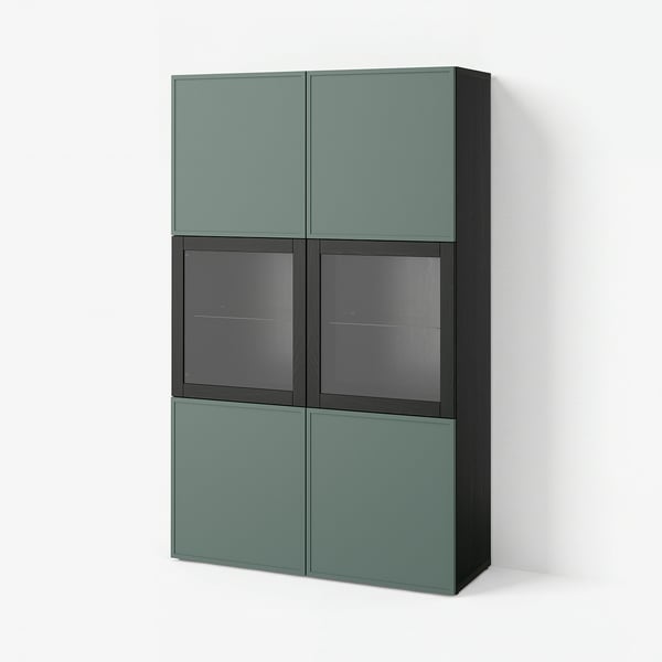 BESTÅ Vitrine, schwarzbraun/Krukmakare dunkel graugrün, 120x42x193 cm