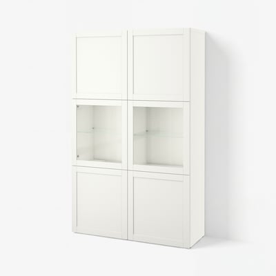 BESTÅ Vitrine, weiß Hanviken/Sindvik Klarglas weiß, 120x42x193 cm