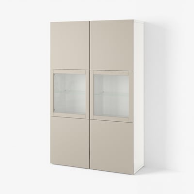 BESTÅ Vitrine, weiß Lappviken/helles Graubeige Klarglas, 120x42x193 cm