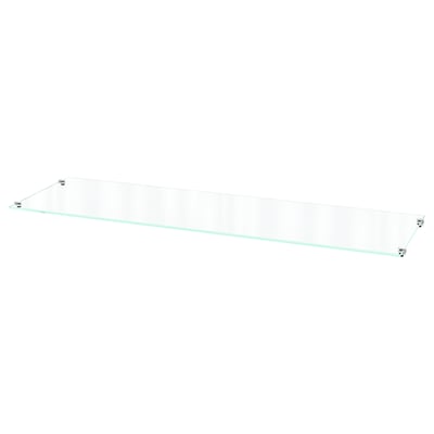 Ein elegantes, transparentes BILLY-Regal aus gehärtetem Glas, rechteckig und modern, ideal zum Organisieren und Präsentieren von Gegenständen.
