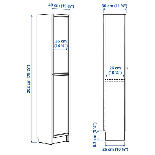 Abbildung mit Maßen für das Produkt: BILLY.