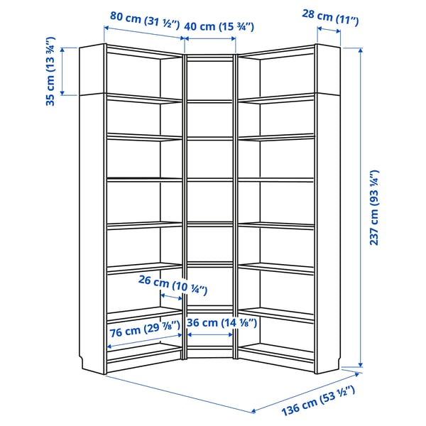 Abbildung mit Maßen für das Produkt: BILLY.
