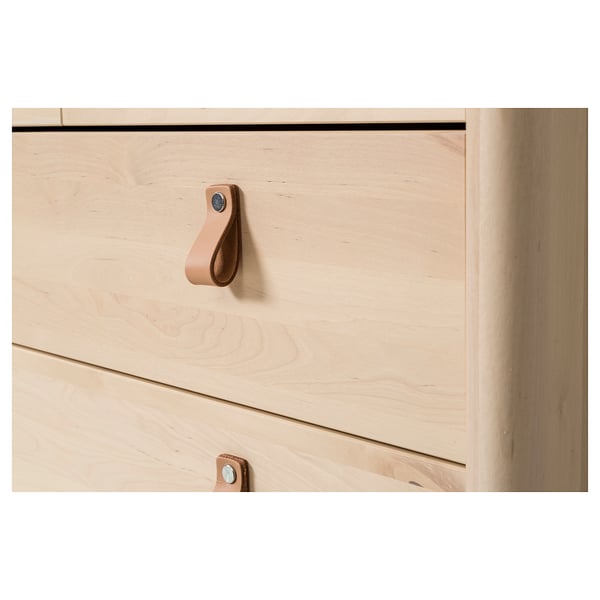 Holzschublade mit stilvollem braunem Ledergriff, glatten Kanten, robuste Konstruktion
