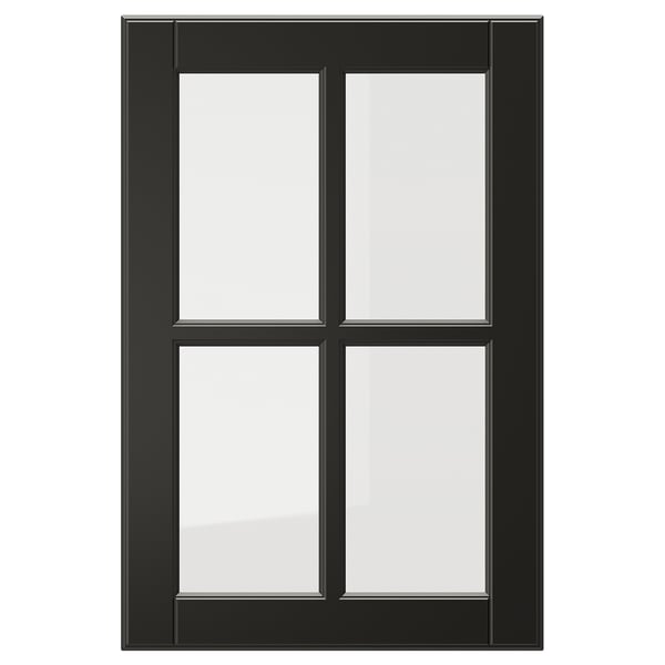 Schwarze BODBYN Glastür mit dunkler Ästhetik, abgeschrägtem Rahmen und gehärtetem Glas. Klassisches, anspruchsvolles Design, perfekt für die Küche.