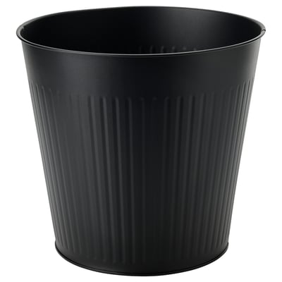 Pflanzkübel aus schwarz verzinktem Stahl mit geripptem Design.