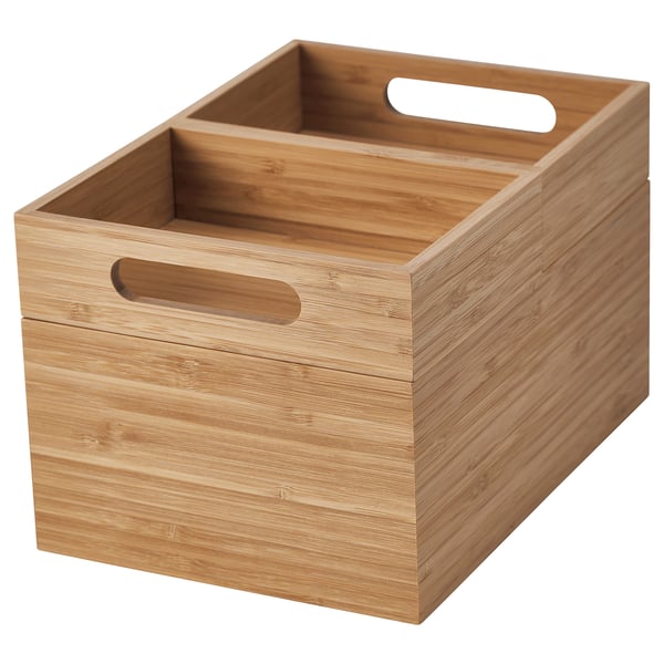 Aufbewahrungsbox aus braunem Bambus mit Griffen