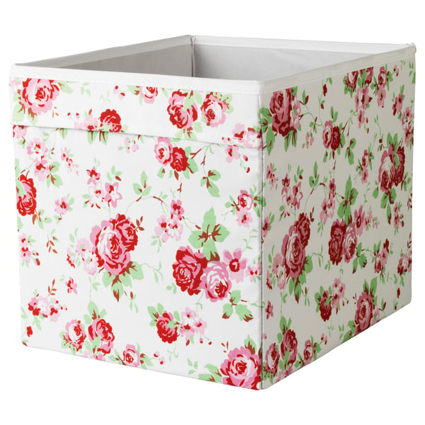 Florale Aufbewahrungsbox, weiß mit roten, rosa Rosen und grünen Blättern, Stoffmaterial, quadratische Form, passend für Kallax Regale.